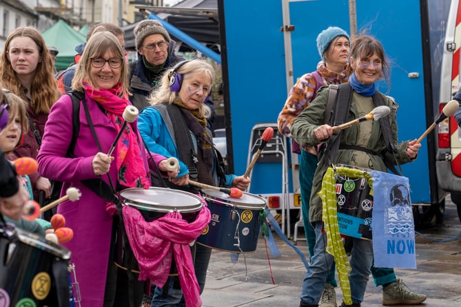 The Forest of Dean Extinction Rebellion Samba Band marched through town
