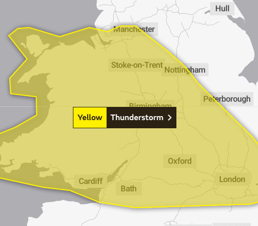 Weekend weather warning issued for thunderstorms over area