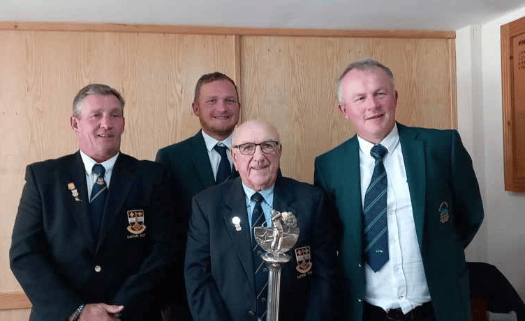 Lydney Senior Alan Robinson, one of the founders of the competition, presents the Triangular Trophy. He is pictured with Alistair Frazer-Holland (Lydney), Chris Cotton (Forest of Dean) and Ashley James (Forest Hills).