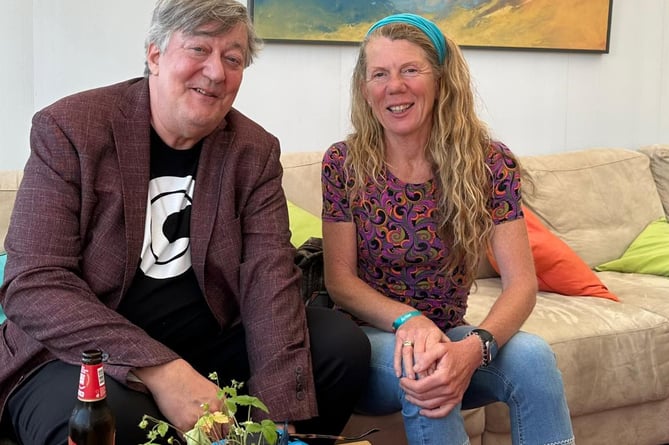 Angela with Stephen Fry at the Hay Festival